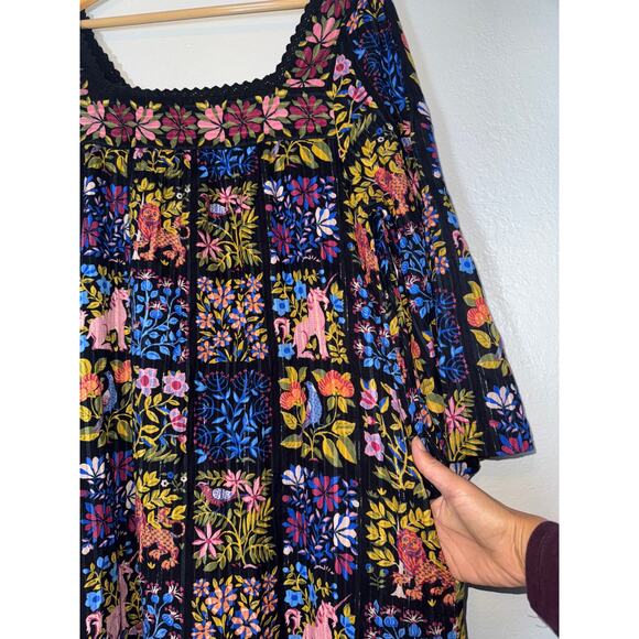 Printfresh Black Stained Glass Storybook Float On Dress Womens Large Boho Flowy - Picture 8 of 12